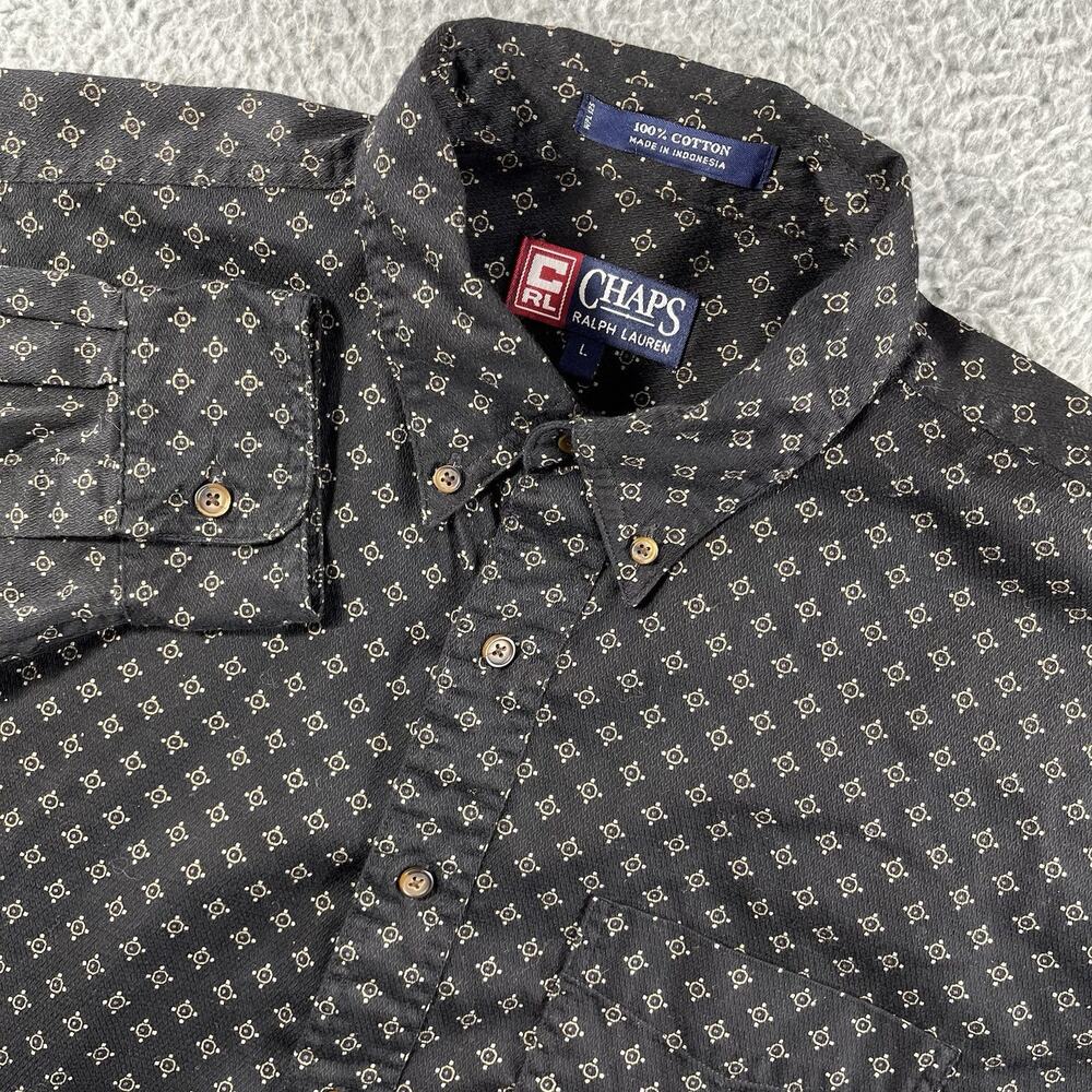 Chaps Ralph Lauren Shirt Mens Large L Black Gold Geometric Medallion Button Down